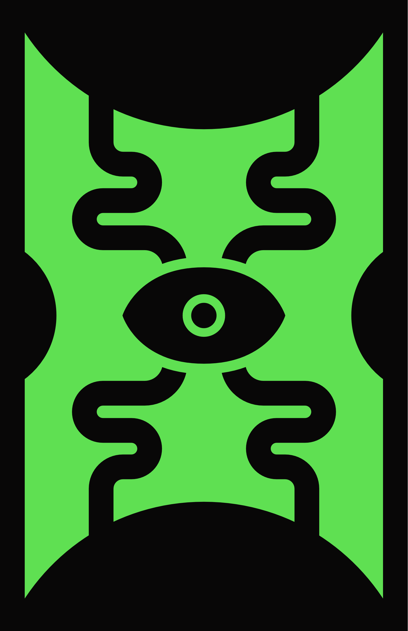A black and green digital illustration depicting a minimalist eye in its center, with black tendrils surrounding it. 